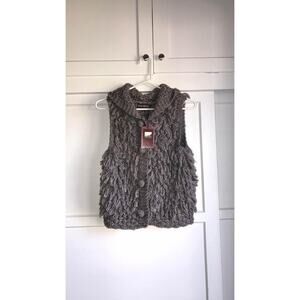 Baluchi Women's Stylish Shaggy Gray Button Up Gray Sweater Vest Hoodie Small NWT